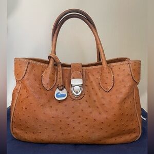 Vintage Dooney & Bourke Ostrich Leather Shoulder Bag/Purse, Brown/Caramel